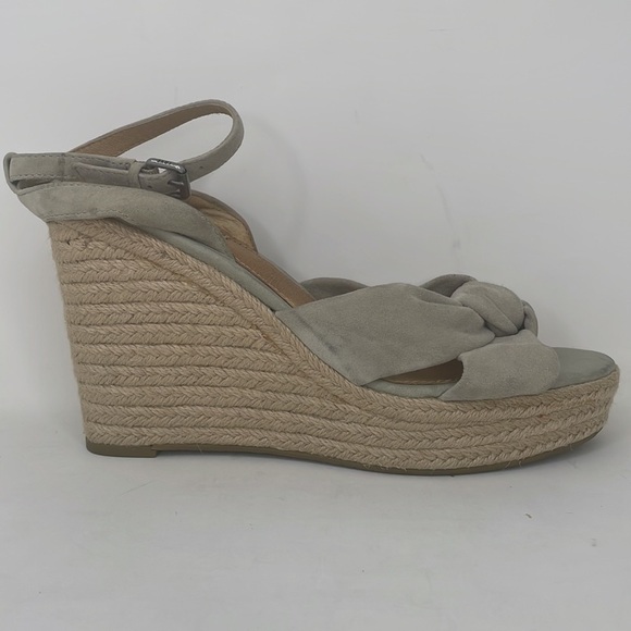 FRYE SANDALS Wedge Heel Shoes Ankle Strap Bow Tan Sage Leather Size 10 - Picture 8 of 13